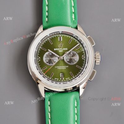 Copy Breitling Premier Green Dial & Leather Strap 42MM Men Watch